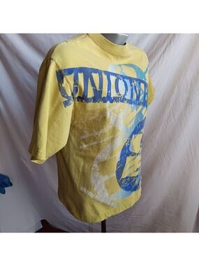 Vintage 90's Mens Small T-Shirt Unionbay Y2K Yellow AOP Crackle Trashed